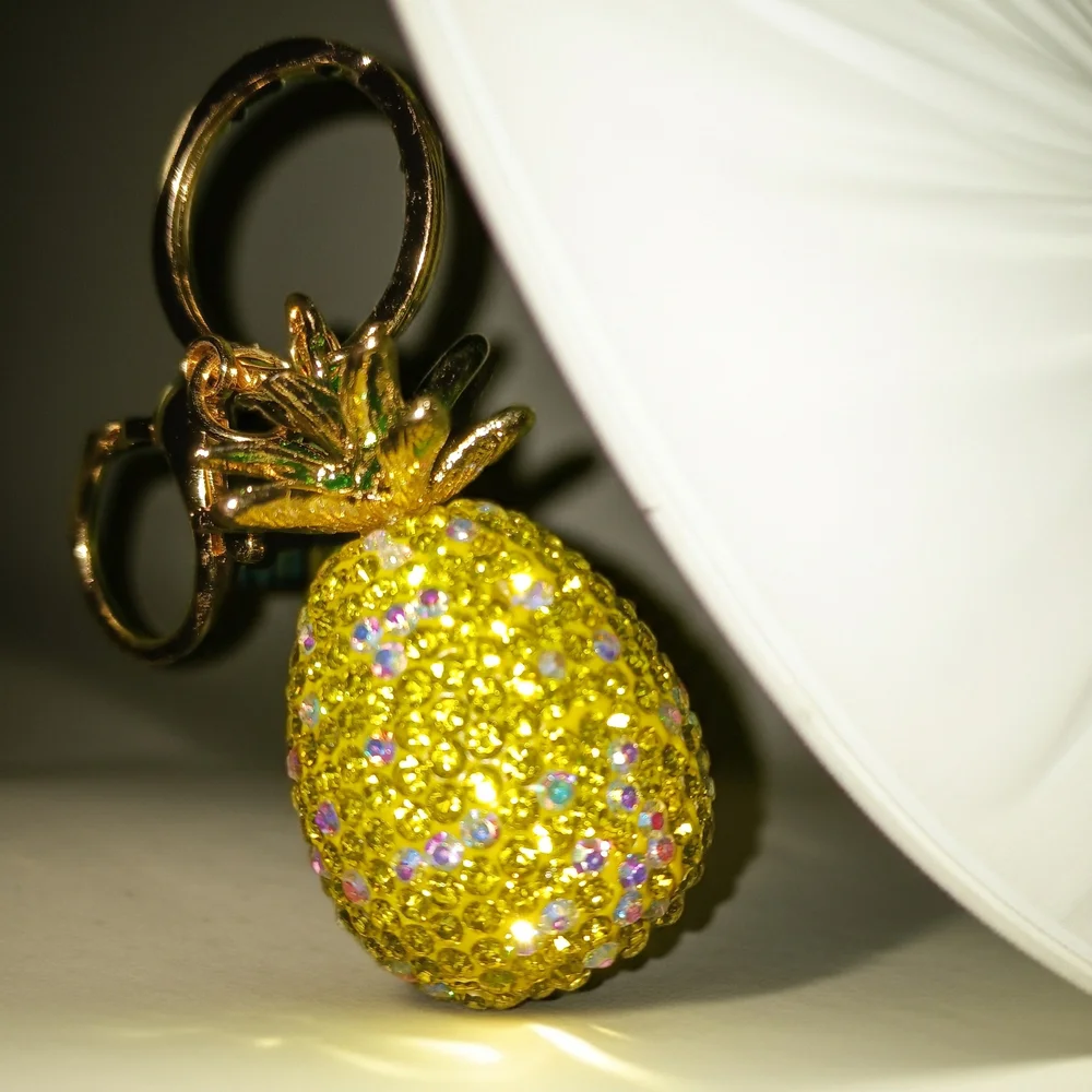 Crystal Pineapple Keychain Charm - Yellow Gold Sparkle